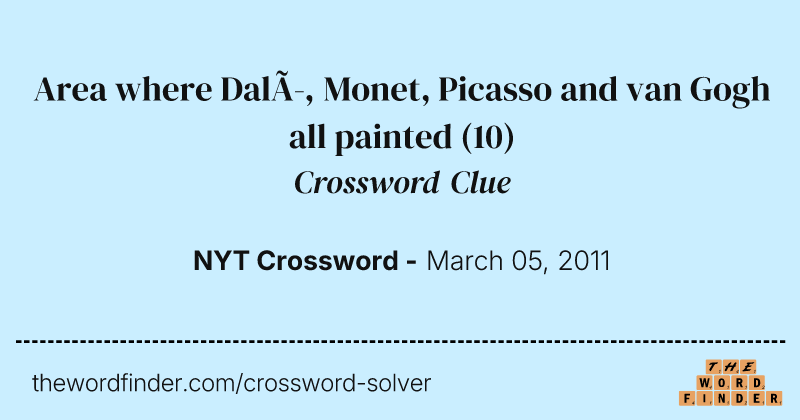Area where Dalí, Monet, Picasso and van Gogh all painted crossword clue image