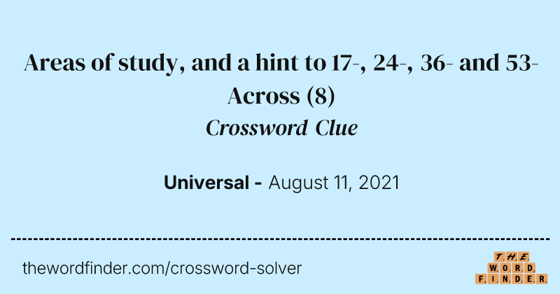 Areas of study, and a hint to 17-, 24-, 36- and 53-Across crossword clue image