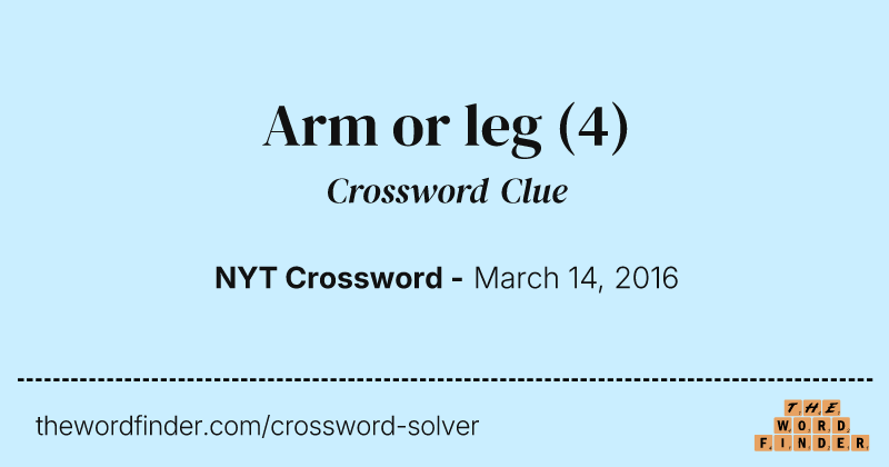 Arm or leg crossword clue image