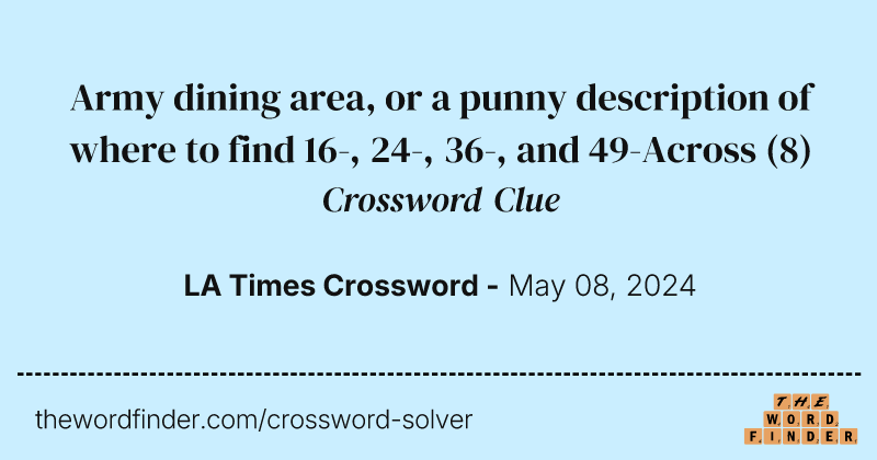 Army dining area, or a punny description of where to find 16-, 24-, 36-, and 49-Across crossword clue image