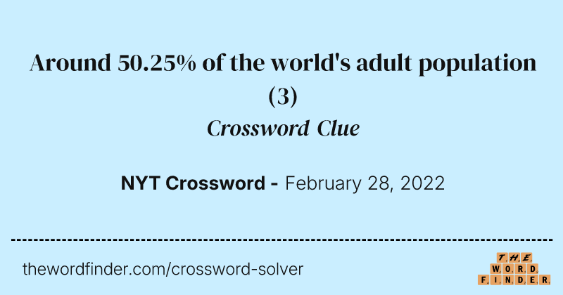 Around 50.25% of the world's adult population crossword clue image