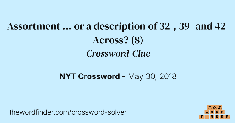 Assortment ... or a description of 32-, 39- and 42-Across? crossword clue image