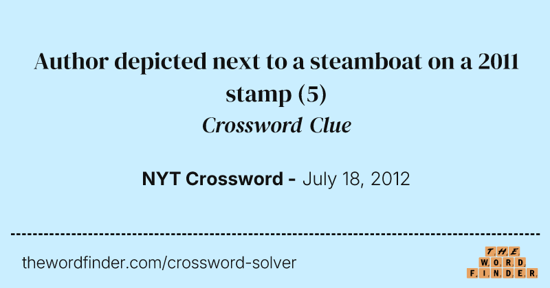 Author depicted next to a steamboat on a 2011 stamp crossword clue image