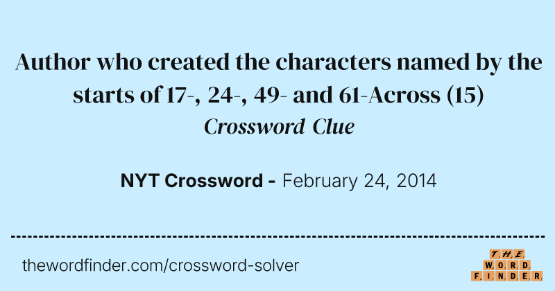 Author who created the characters named by the starts of 17-, 24-, 49- and 61-Across crossword clue image