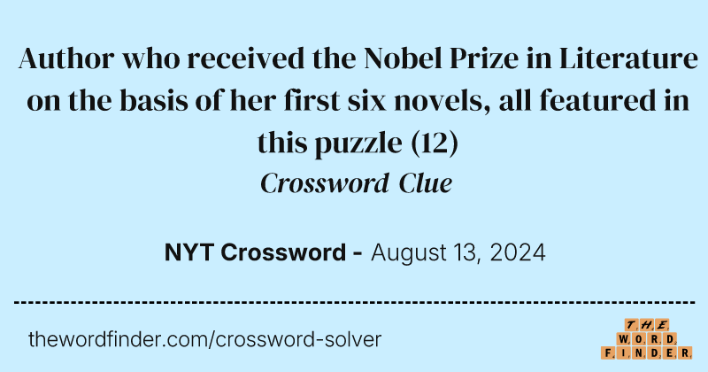 Author who received the Nobel Prize in Literature on the basis of her first six novels, all featured in this puzzle crossword clue image
