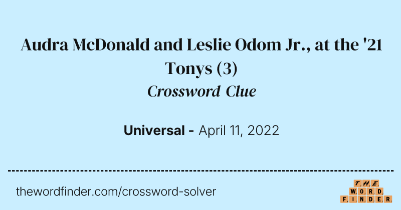 Audra McDonald and Leslie Odom Jr., at the '21 Tonys crossword clue image