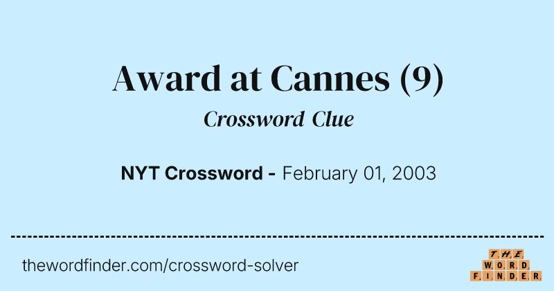 Award at Cannes crossword clue image
