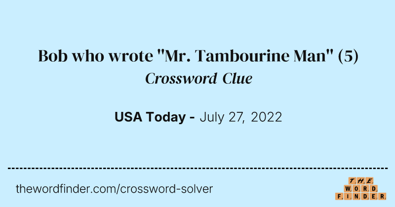 Bob who wrote ''Mr. Tambourine Man'' crossword clue image