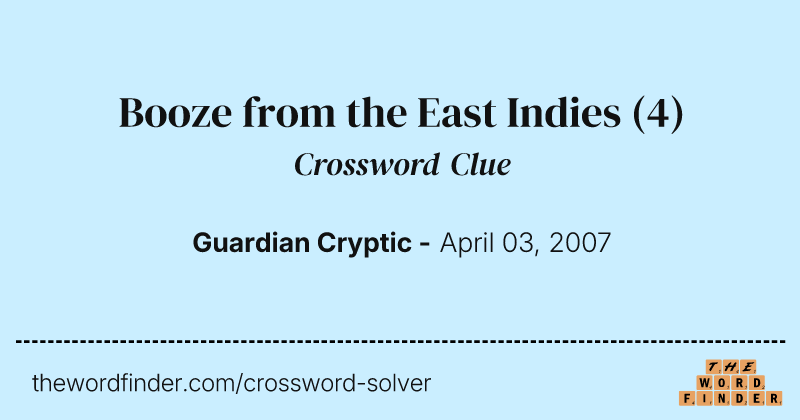 Booze from the East Indies crossword clue image