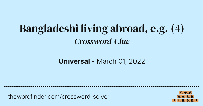 Bangladeshi living abroad, e.g. crossword clue image