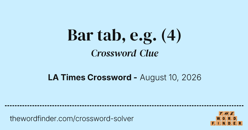 Bar tab, e.g. crossword clue image