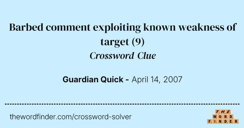 Barbed comment exploiting known weakness of target crossword clue image