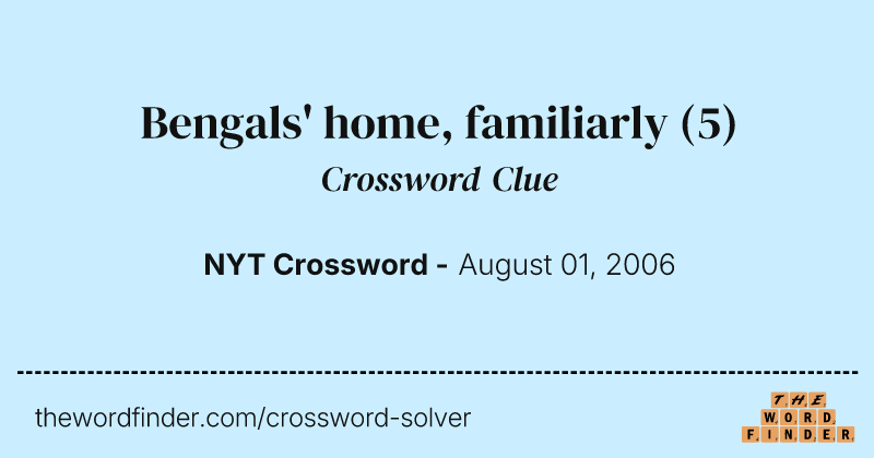 Bengals' home, familiarly crossword clue image
