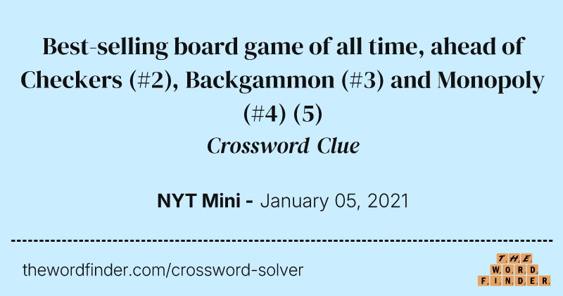 Best-selling board game of all time, ahead of Checkers (#2), Backgammon (#3) and Monopoly (#4) crossword clue image