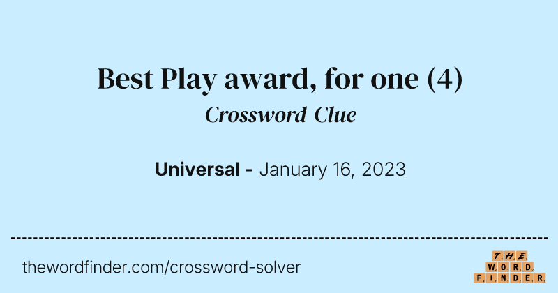 Best Play award, for one crossword clue image