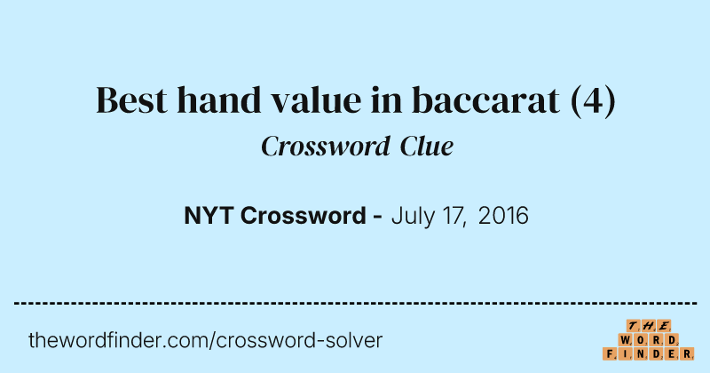 Best hand value in baccarat crossword clue image