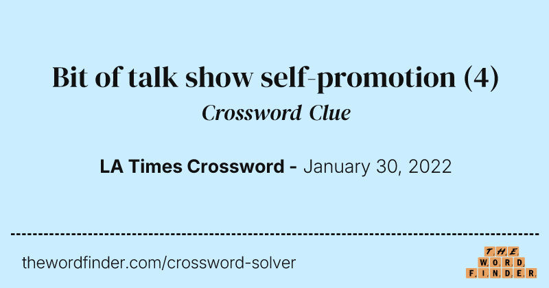 Bit of talk show self-promotion crossword clue image