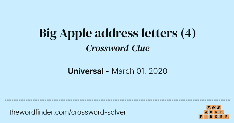 Big Apple address letters crossword clue image