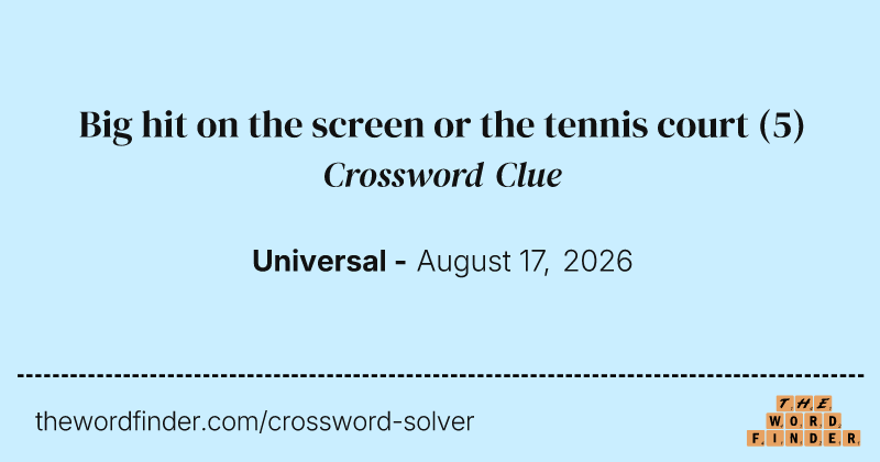 Big hit on the screen or the tennis court crossword clue image