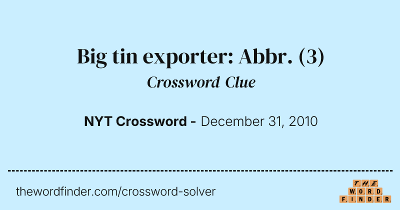 Big tin exporter: Abbr. crossword clue image