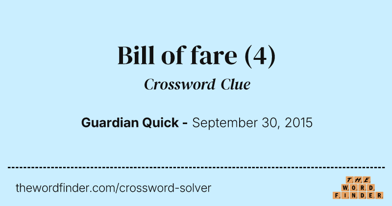 Bill of fare crossword clue image