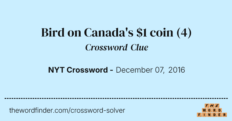 Bird on Canada's $1 coin crossword clue image