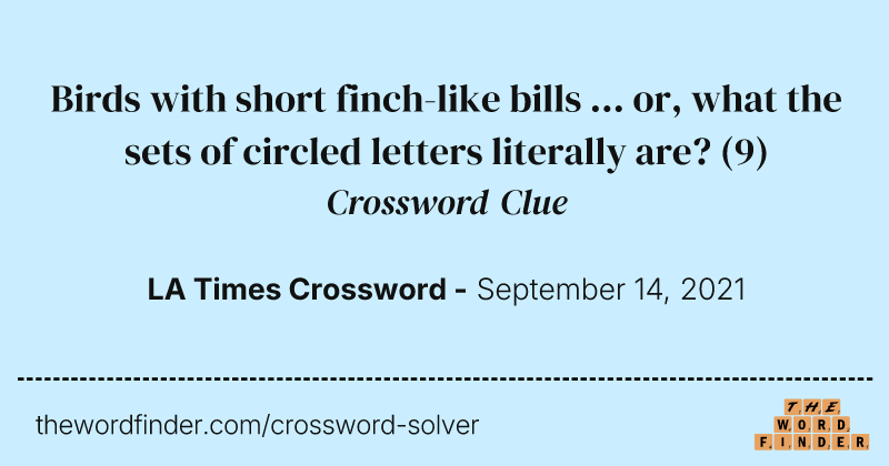 Birds with short finch-like bills ... or, what the sets of circled letters literally are? crossword clue image