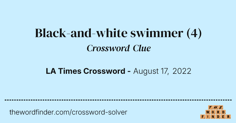 Black-and-white swimmer crossword clue image