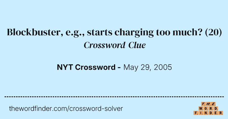 Blockbuster, e.g., starts charging too much? crossword clue image