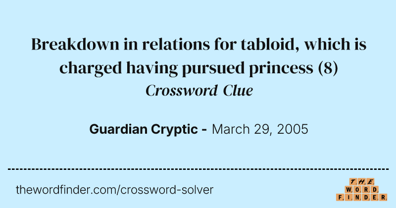 Breakdown in relations for tabloid, which is charged having pursued princess crossword clue image