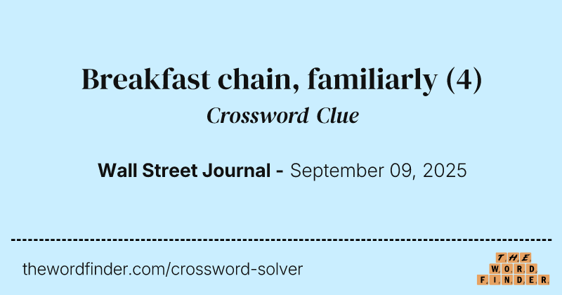 Breakfast chain, familiarly crossword clue image