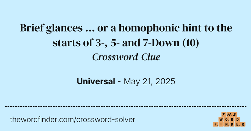 Brief glances ... or a homophonic hint to the starts of 3-, 5- and 7-Down crossword clue image