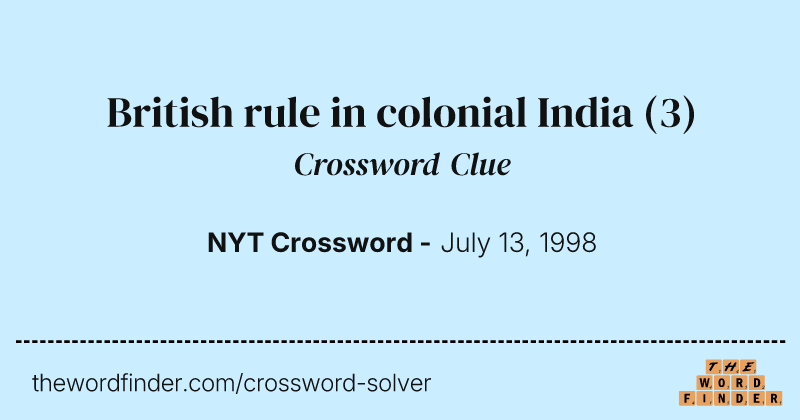 British rule in colonial India crossword clue image