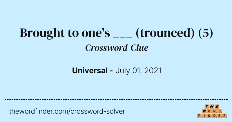 Brought to one's ___ (trounced) crossword clue image