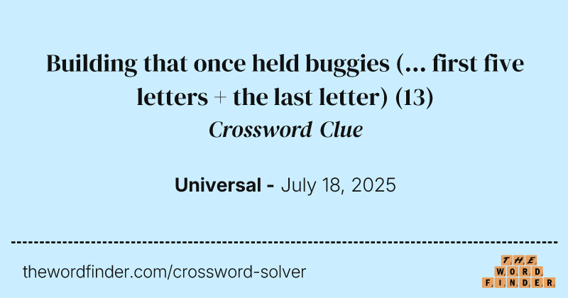 Building that once held buggies (... first five letters + the last letter) crossword clue image