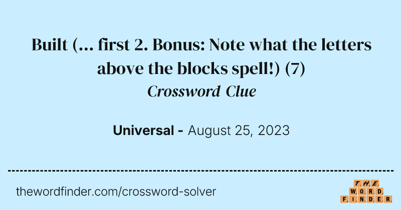 Built (... first 2. Bonus: Note what the letters above the blocks spell!) crossword clue image
