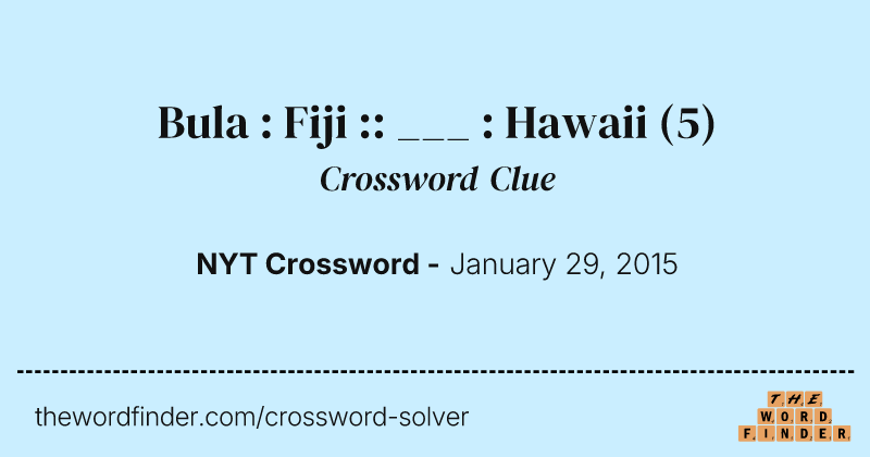 Bula : Fiji :: ___ : Hawaii crossword clue image