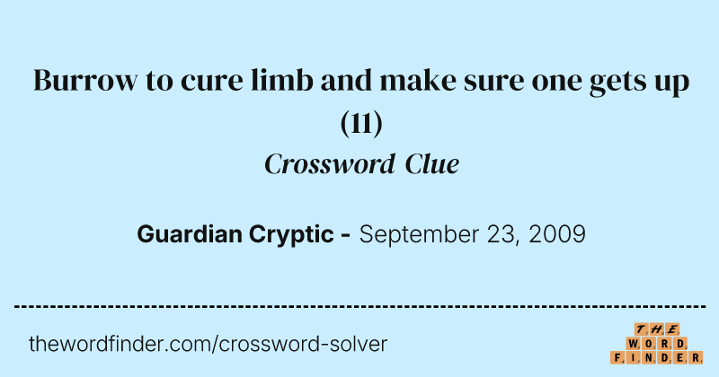 Burrow to cure limb and make sure one gets up crossword clue image