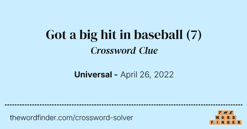 Got a big hit in baseball crossword clue image