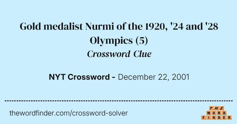 Gold medalist Nurmi of the 1920, '24 and '28 Olympics crossword clue image
