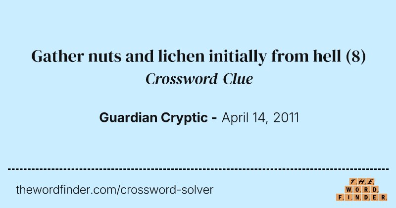 Gather nuts and lichen initially from hell crossword clue image