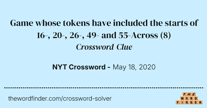 Game whose tokens have included the starts of 16-, 20-, 26-, 49- and 55-Across crossword clue image