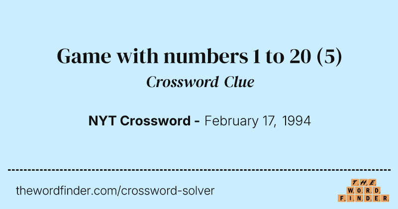 Game with numbers 1 to 20 crossword clue image