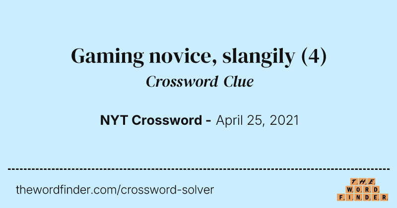 Gaming novice, slangily crossword clue image