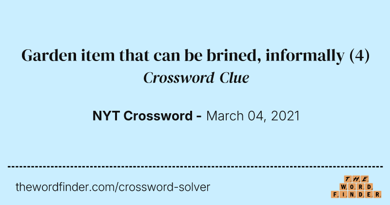 Garden item that can be brined, informally crossword clue image