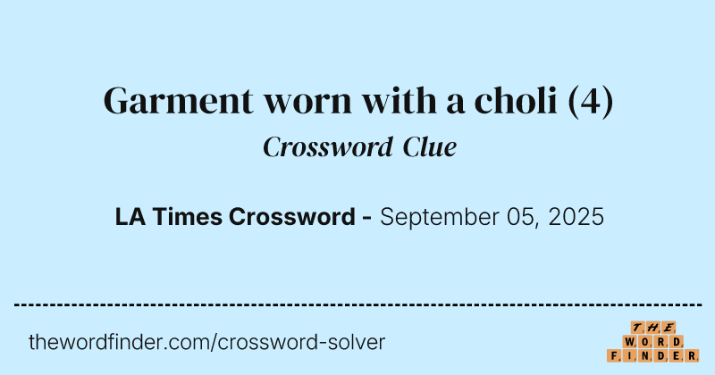 Garment worn with a choli crossword clue image