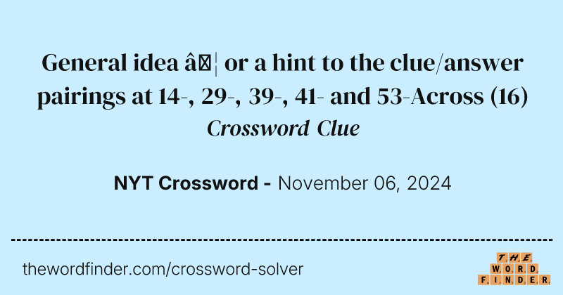 General idea … or a hint to the clue/answer pairings at 14-, 29-, 39-, 41- and 53-Across crossword clue image