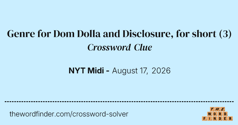 Genre for Dom Dolla and Disclosure, for short crossword clue image