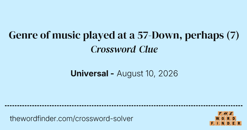 Genre of music played at a 57-Down, perhaps crossword clue image
