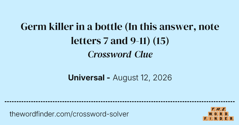 Germ killer in a bottle (In this answer, note letters 7 and 9-11) crossword clue image